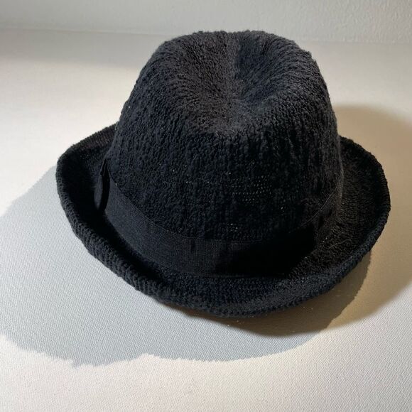 Navy woven fedora with grosgrain ribbon bow - Picture 3 of 8